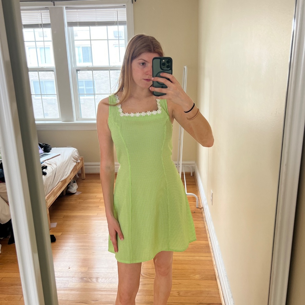 Vintage 60's Gingham Green Dress (Size S)